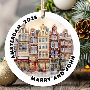 Amsterdam Houses travel Ornament, Dutch Canal Christmas Decor, Cozy Travel Gift, Holland Holiday Keepsake