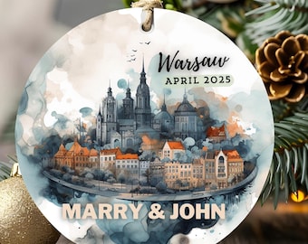 Warsaw Poland Travel Ornament, Christmas Travel Gift, Old Town Keepsake, Polish Holiday Family Memory Souvenir