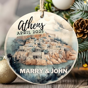 Decorazione di Atene, Grecia, ricordo natalizio personalizzato con nomi, data, regalo di viaggio ad Atene