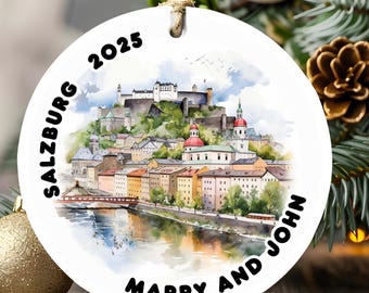 Salzburg castle travel gift, Austria Christmas Ornament, Travel Memory Gift, Old Town Keepsake, Family  Holiday memories