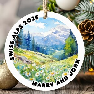 Swiss Alps travel ornament, Switzerland Christmas Travel Keepsake, family holiday Mountain Memory Souvenir