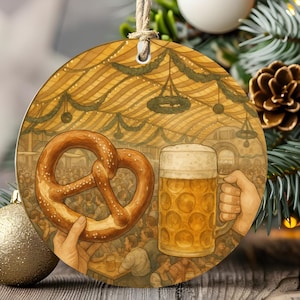 Oktoberfest 2025, Munich, Germany travelOrnament, Beer & Brezel Holiday Gift, Bavarian Travel Christmas Tree Keepsake