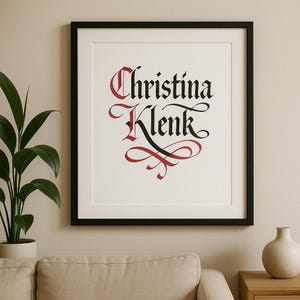 Personalisierte Kalligraphie, Handgeschriebene Kunst, Namensschriftzug, Individuelles Geschenk, Kalligraphie Wandbild, Wohnzimmer Deko