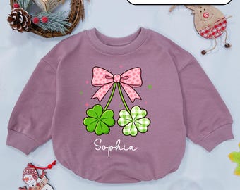 Personalized Patrick Coquette Bow Baby Romper, St Patricks Day Infant Clothes, Baby Shower Gift