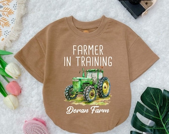 Farmer In Training Baby Romper, Green Tractor, Farm Clothes