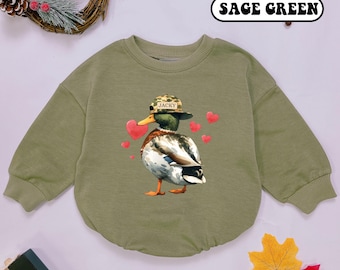 Personalized Duck Camo Valentine Baby Romper, Boy Valentines Day Clothes, Baby Shower Gift