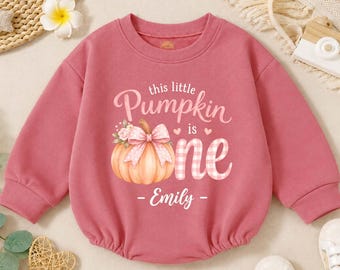 Custom First Birthday Pumpkin Baby Girl Romper, Fall Infant Clothes, Pumpkin Birthday Baby Gift