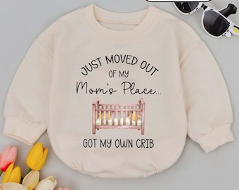 Just Moved Out Romper: Newborn Baby Outfit, Hospital Crib Gift