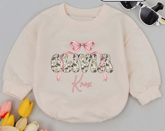 Personalized Camo Baby Romper, Bow Hunting Outfit, Baby Shower Gift