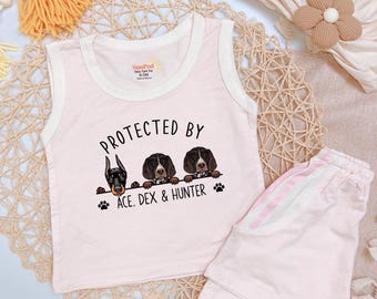 Custom "Protected By" Dogs Baby Tanktop Set: Doberman & GSP Outfit