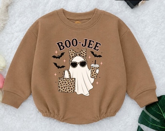 Boo Jee Ghost Baby Romper, Spooky Season Bodysuit, Leopard Bow Infant  Girl clothes