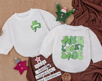 Personalized One Lucky Dude Bubble Romper, St Patricks Day Birthday Boy Clothes, Baby Gift