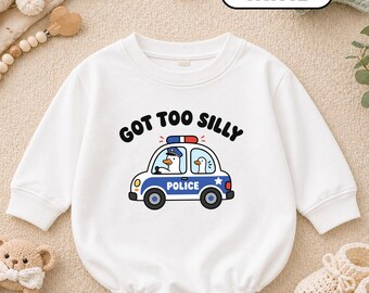 Got Too Silly Goose Baby Romper, Funny Police Car Outfit, Little Rookie Infant Bodysuit, Baby Shower Gift