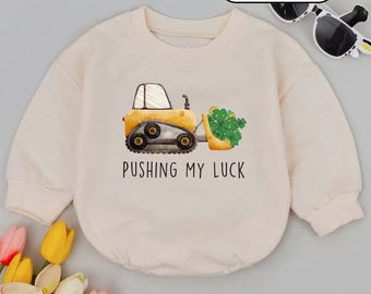 Pushing My Luck Charm Bubble Romper, St Patricks Day Boy Clothes, Holiday Baby Gift