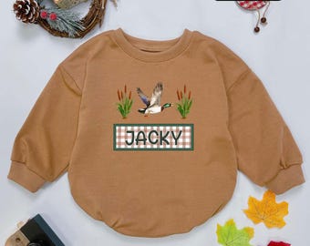 Personalized Mallard Duck Baby Romper, Boy Hunting Outfit