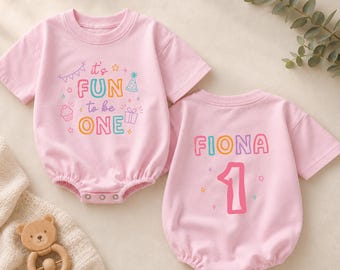 Personalized It's Fun To Be One Baby Romper, First Birthday Girl Outfit, One Year Old Bodysuit, Custom Name 1st Birthday Gift