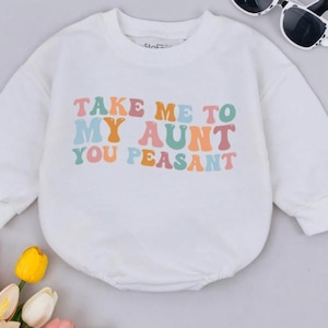 Take Me To My Aunt Peasant Baby Romper Short Sleeves , Pregnancy Reveal, Best Aunt Ever Baby Bodysuit, Baby Announcement Clothes