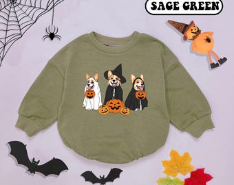 Corgi Dog Halloween Baby Romper, Ghost Corgi baby outfits, Cute Animal Lover, Fall Baby clothes, Spooky Season