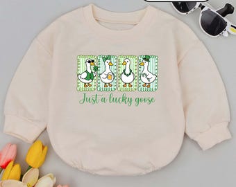 Just A Lucky Goose Bubble Romper, Funny St Patrick's Day Infant Clothes, Baby Shower Gift