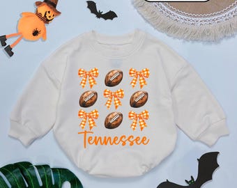 Custom Football Bow Baby Romper, Game Day Outfit