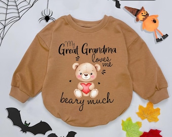 My Great Grandma Loves Me Baby Romper, Funny Great Grandma Baby Outfit,  Baby Announcement clothes, baby shower gift