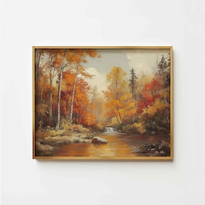 Muted Fall Landscape, Autumn Art Print, Fall Moody Nature Painting, Fall Wall Art, Autumn Print, Neutral PRINTABLE Digital Download Art P147