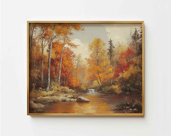 Muted Fall Landscape, Autumn Art Print, Fall Moody Nature Painting, Fall Wall Art, Autumn Print, Neutral PRINTABLE Digital Download Art P147