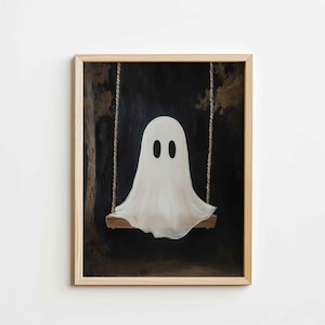 Halloween Cute Ghost Print, Spooky Ghost Painting, Halloween Dark Academia Dark Rustic Wall Art, Gothic Art, PRINTABLE Digital Download P56