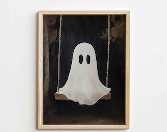 Halloween schattig spookafdruk, spookachtig spookschilderij, Halloween Dark Academia donkere rustieke muurkunst, gotische kunst, AFDRUKBARE digitale download P56