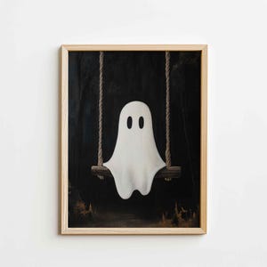 Halloween-Geist, Geist auf Schaukel, süße Halloween-Geister-Wanddekoration, dunkler Cottagecore Druck, DRUCKBARE Kunst Digitaler Download P54