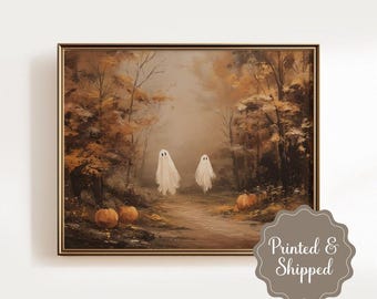 Physical Print Ghosts Couple in a Muted Fall Landscape Wall Art, Halloween Printed and Shipped, Unframed Matte Paper PP193