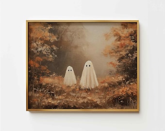 秋の街並みプリントウォールアート、ハロウィンタウンプリント、秋の