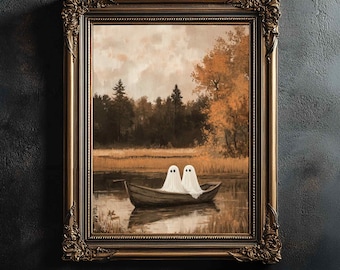 Fantasmas en un barco: lámina digital para pared, imagen de fantasma espeluznante, lámina de Halloween estilo academia oscura, arte gótico de Halloween, descarga imprimible P31