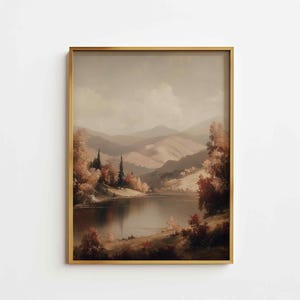 Muted Fall Landscape, Autumn Art Print, Fall Moody Nature Painting, Fall Wall Art, Autumn Print, Neutral PRINTABLE Digital Download Art P84