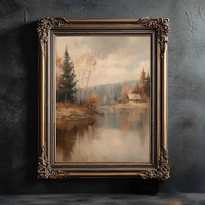 Muted Fall Landscape, Autumn Art Print, Fall Moody Nature Painting, Fall Wall Art, Autumn Print, Neutral PRINTABLE Digital Download Art P68