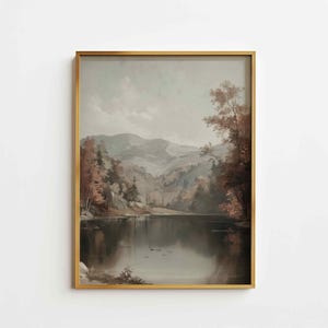 Muted Fall Landscape, Autumn Art Print, Fall Moody Nature Painting, Fall Wall Art, Autumn Print, Neutral PRINTABLE Digital Download Art P124
