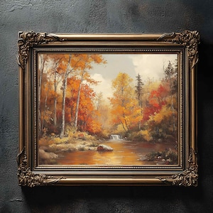 Muted Fall Landscape, Autumn Art Print, Fall Moody Nature Painting, Fall Wall Art, Autumn Print, Neutral PRINTABLE Digital Download Art P147