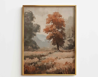Autumn Landscape Print, Autumn Art Print, Fall Moody Nature Painting, Fall Wall Art, Autumn Print, Neutral PRINTABLE Digital Download P123