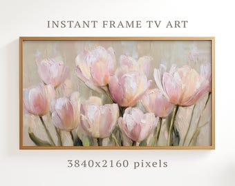 Marco para TV Samsung con diseño de tulipán primaveral, descarga digital F554