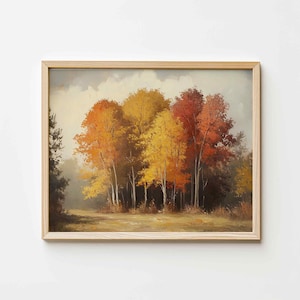 FALL PRINT Landscape, Neutral Autumn Print, Moody Fall Nature Painting, Muted Autumn Print, Fall Trees PRINTABLE Digital Download Art P151
