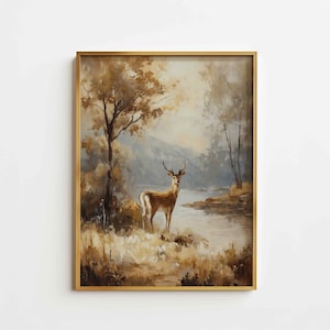 Muted Fall Landscape, Autumn Art Print, Fall Moody Nature Painting, Fall Wall Art, Autumn Print, Neutral PRINTABLE Digital Download Art P93
