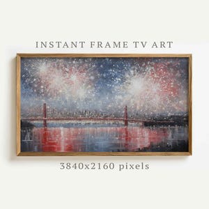 4th Of July Frame TV Art, Independence Day Fireworks, Cityscape Samsung Frame TV, Patriotic American  Decor Instant Digital Download F160