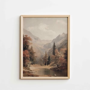 Muted Fall Landscape, Autumn Art Print, Fall Moody Nature Painting, Fall Wall Art, Autumn Print, Neutral PRINTABLE Digital Download Art P125
