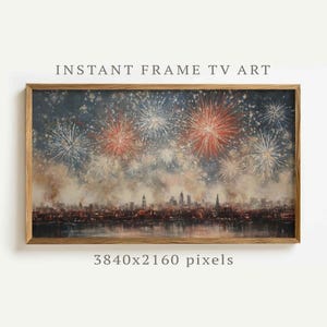 4th Of July Frame TV Art, Independence Day Fireworks, Cityscape Samsung Frame TV, Patriotic American  Decor Instant Digital Download F156