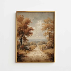 Muted Fall Landscape, Autumn Art Print, Fall Moody Nature Painting, Fall Wall Art, Autumn Print, Neutral PRINTABLE Digital Download Art P105