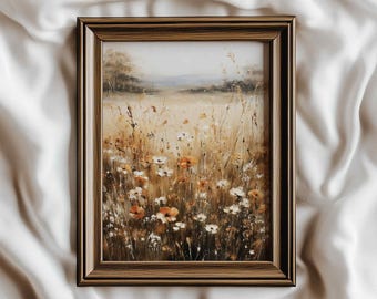 Herbst Wildblumen Feld Wandkunst, Blumen Feld Druck, Herbst Landschaft, stimmungsvolle Natur Malerei, Neutral DRUCKBAR Digital Download Art P101