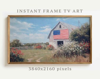 American Red Barn USA Flag, 4th of July Samsung Frame TV Art, American flag painting, USA Independence Day Artwork, Digital Download F157