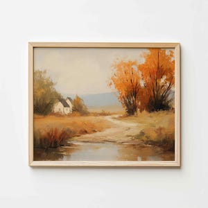 FALL PRINT Landscape, Neutral Autumn Print, Moody Fall Nature Painting, Muted Autumn Print, Fir Trees PRINTABLE Digital Download Art P145