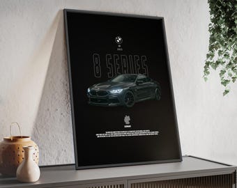 Póster del BMW M8 / Arte mural de un gran turismo alemán / Decoración para garaje / Regalo para entusiastas de los coches