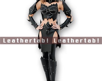 Women's Handmade Black Leather Fantasy Warrior Armor Costume Set